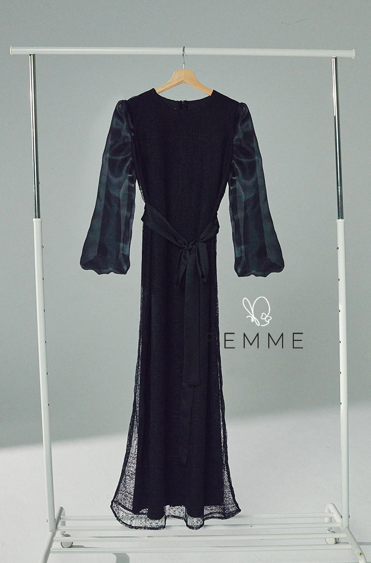 FEMME : Organza Sleeve Long Dress (Black)