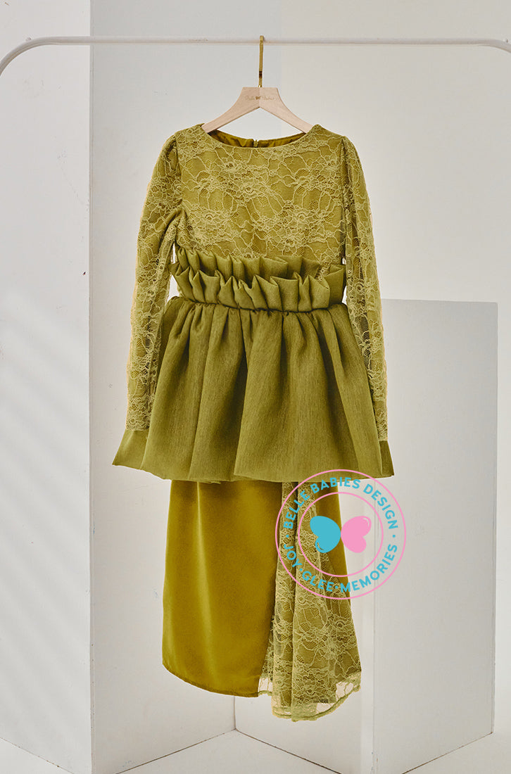 (PRE-ORDER) Timeless Charm 2024: Modern Pleated Peplum Kurung (Olive)