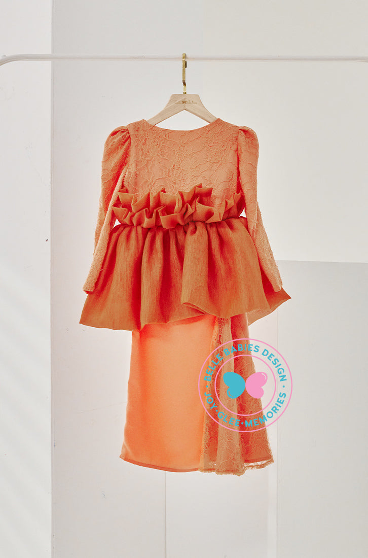 (PRE-ORDER) Timeless Charm 2024: Modern Pleated Peplum Kurung (Orange)