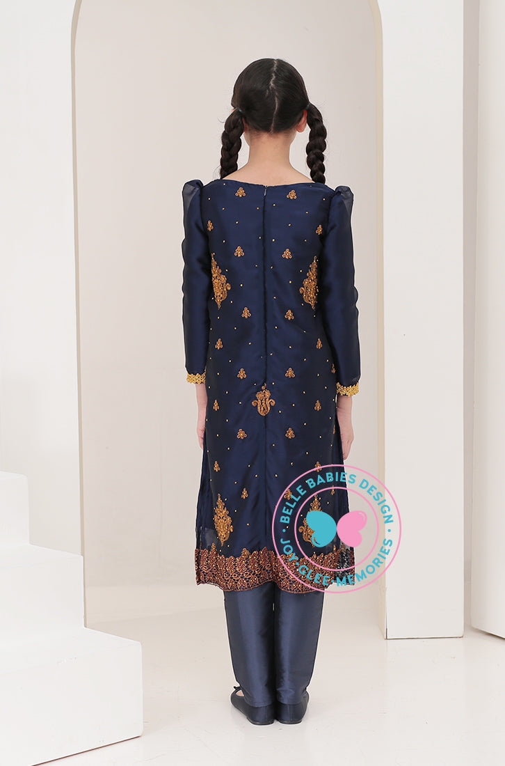 Diwali Embroidered Trouser Suit (Navy Blue/Motif B)