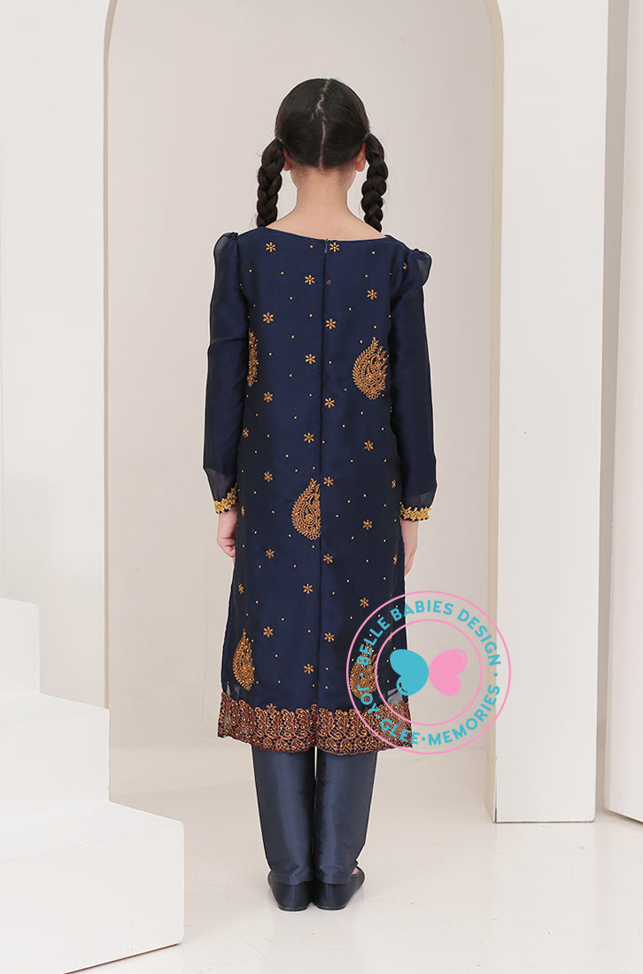 Diwali Embroidered Trouser Suit (Navy Blue/Motif A)