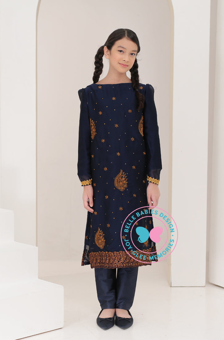 Diwali Embroidered Trouser Suit (Navy Blue/Motif A)