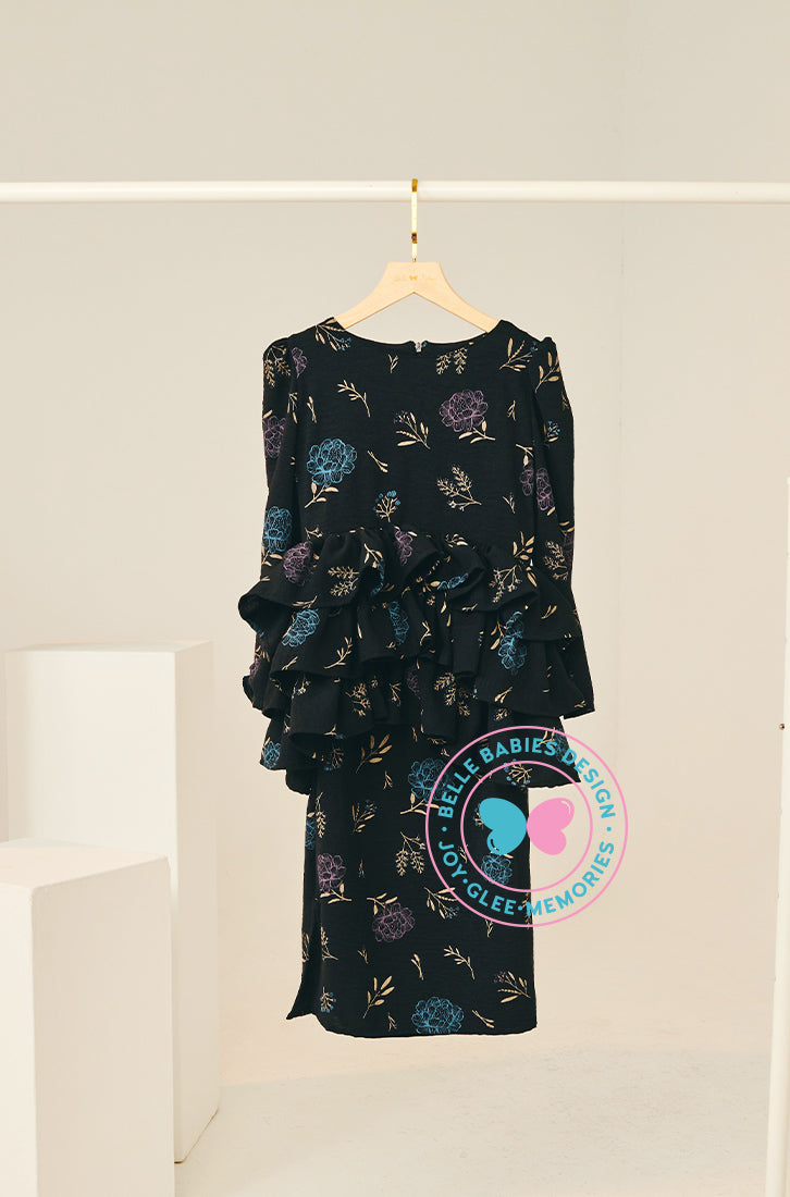 Timeless Charm 2024: Printed Frill Kurung -  Black