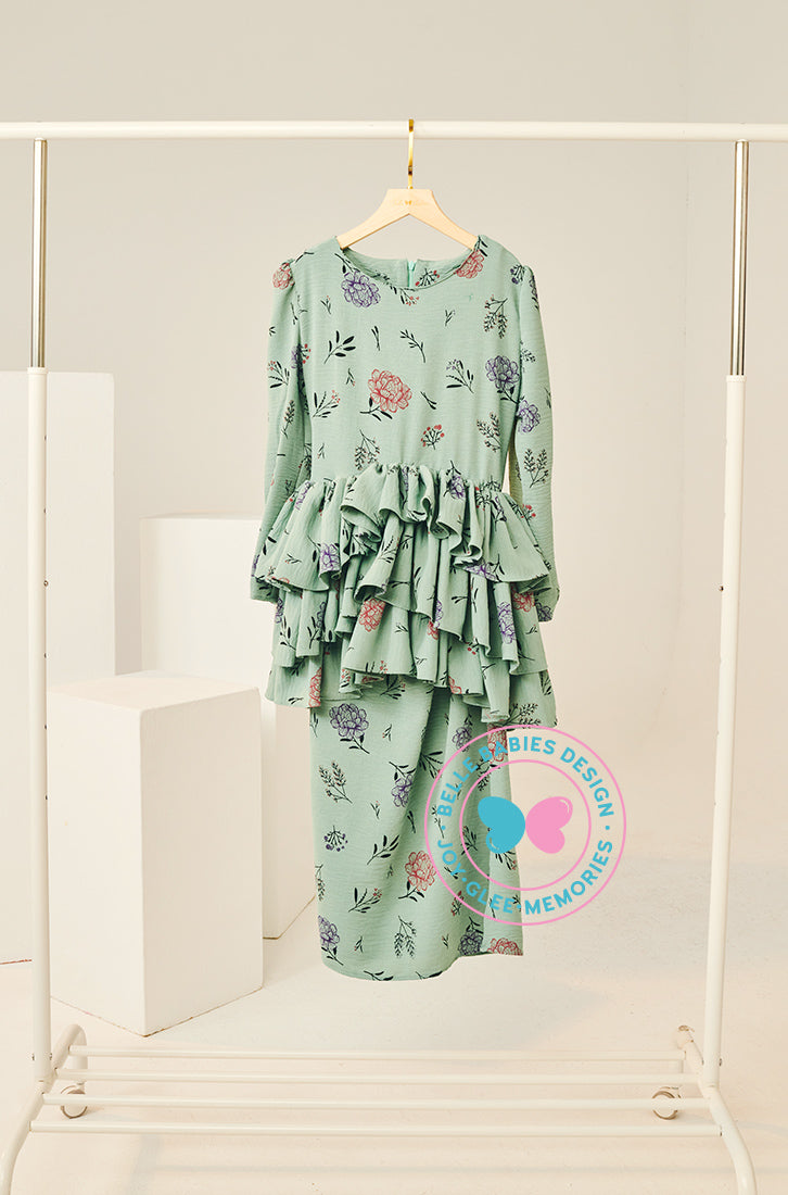 Timeless Charm 2024: Printed Frill Kurung -  Sage Green