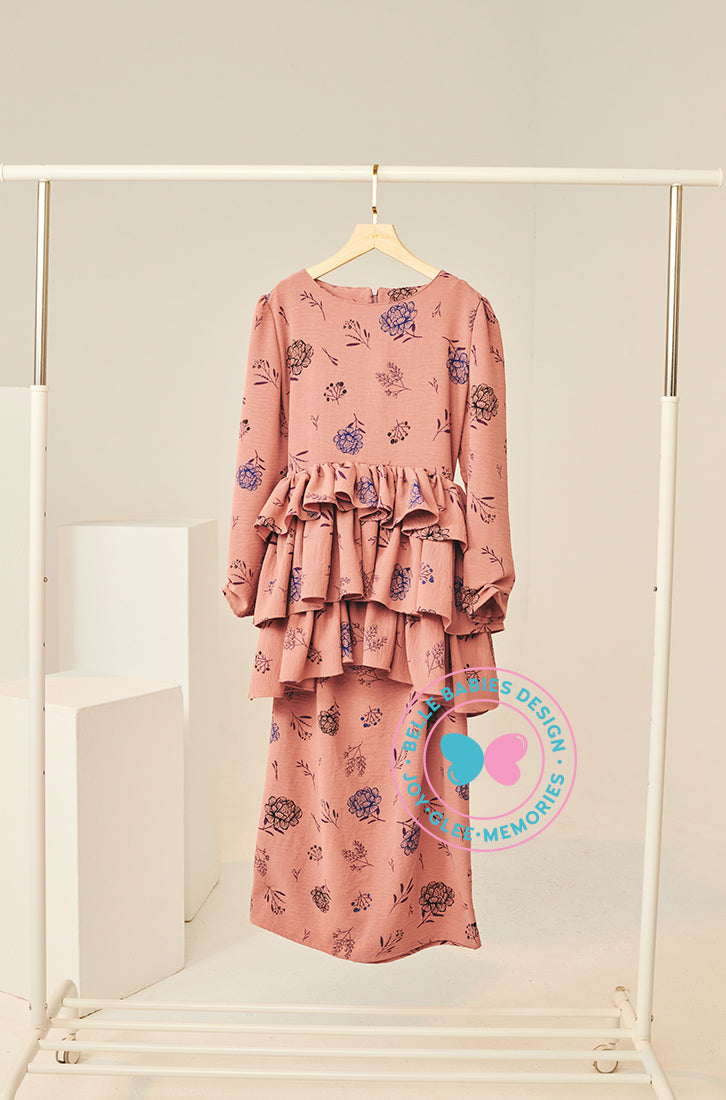 Timeless Charm 2024: Printed Frill Kurung -  Salmon Coral