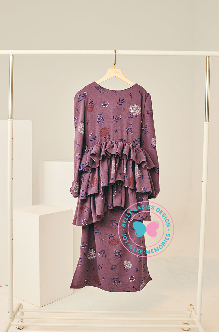 Timeless Charm 2024: Printed Frill Kurung -  Plum Purple