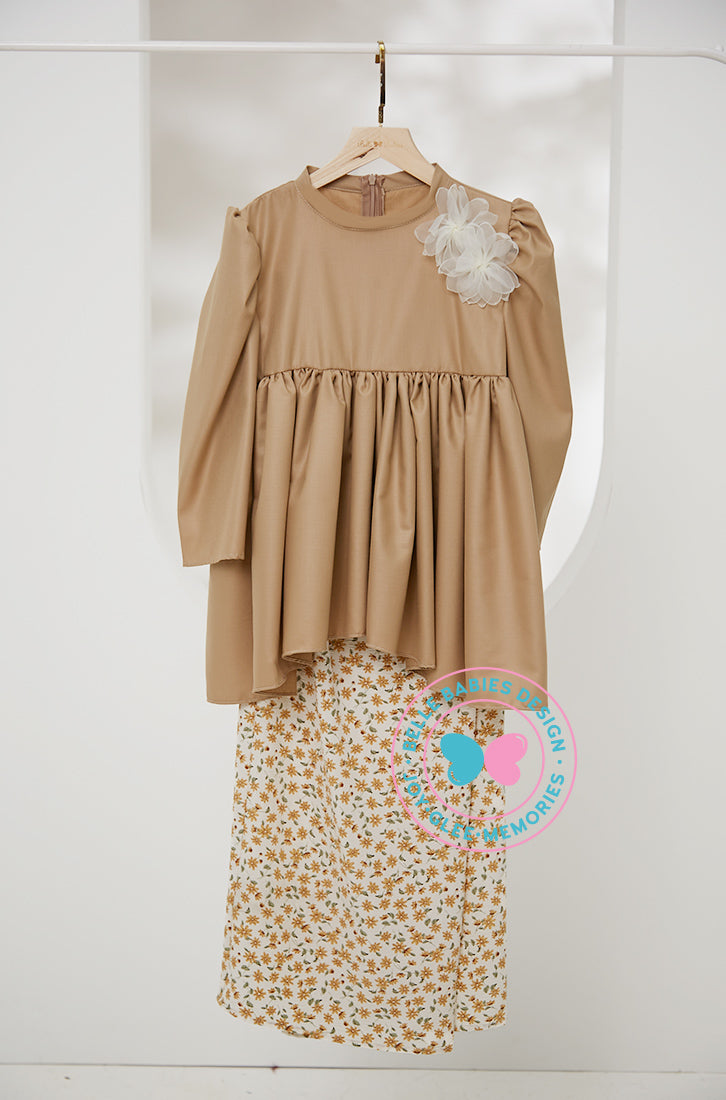 (As-is) Enchanted Eid 2023: Highneck Plain & Printed Brown Flower