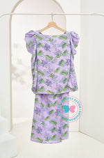 BBD puffed sleeves kurung (basic kurung)-Purple (tropical leaves)