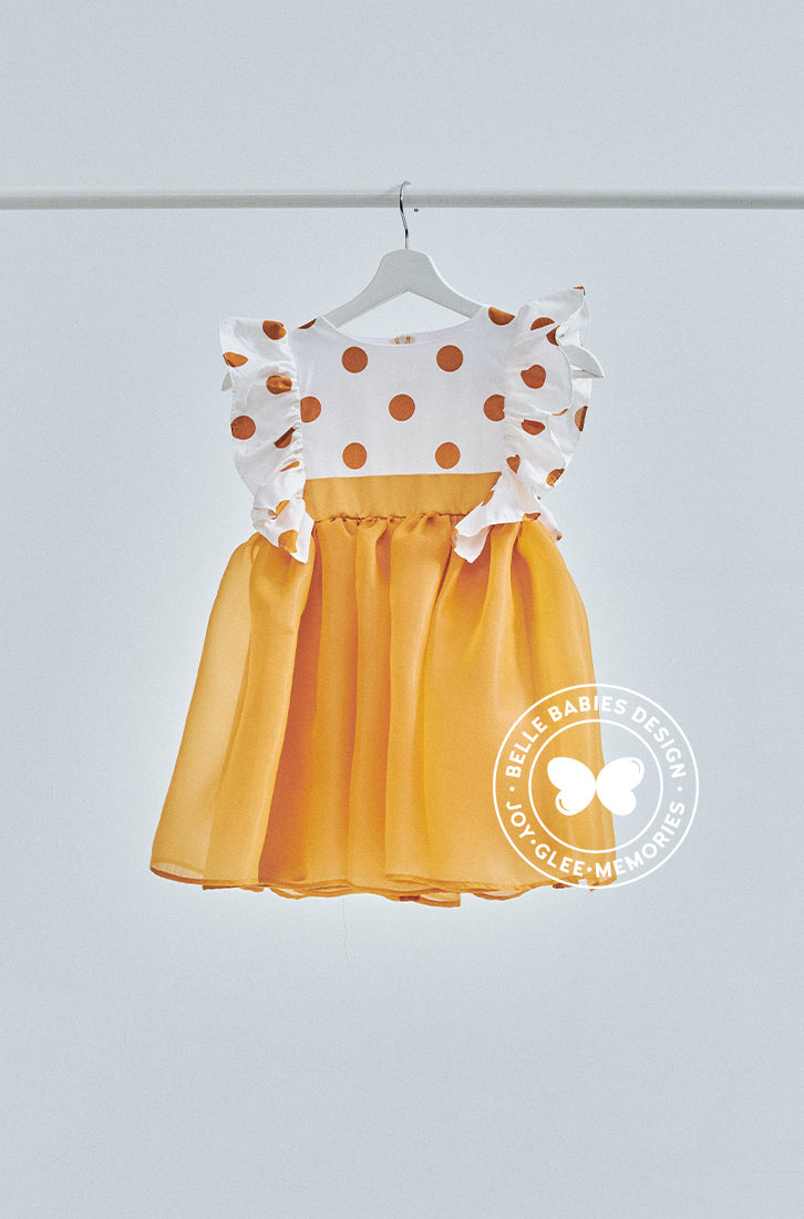 (Ready Stock) BBD Casual : White-Mustard Polka Organza Dress