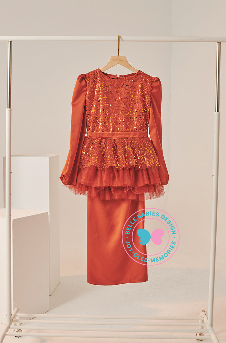 Timeless Charm 2024: Tiered Sequin Kurung  - Brick