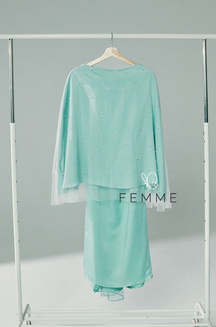 (As-is) FEMME : Sparkle Kurung (Aqua Green)