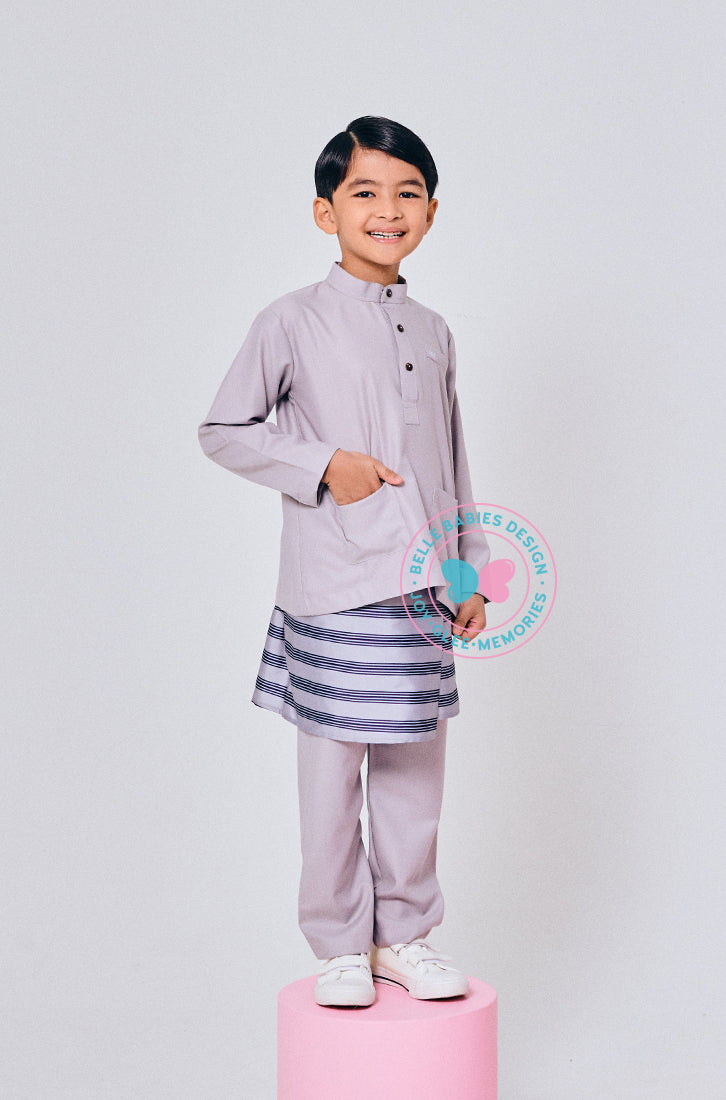 BBD Baju Melayu - Pastel Grey (matching Samping)