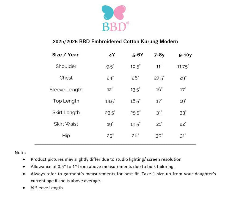 (Ready Stock) 2025/2026 BBD Embroidered Cotton Kurung Modern
