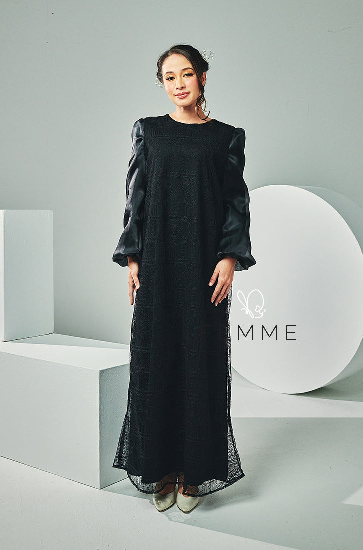 FEMME : Organza Sleeve Long Dress (Black)
