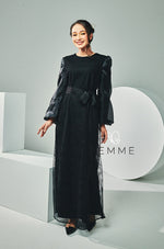 FEMME : Organza Sleeve Long Dress (Black)