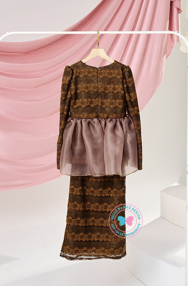 The Golden Chapter:  BBD Lace Glittered Peplum Kurung (Rich Brown)