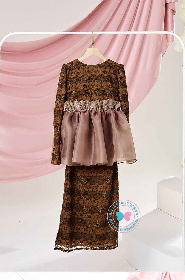 The Golden Chapter:  BBD Lace Glittered Peplum Kurung (Rich Brown)