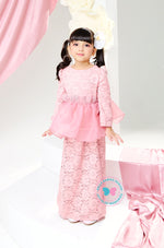 The Golden Chapter:  BBD Lace Glittered Peplum Kurung (Soft Pink)