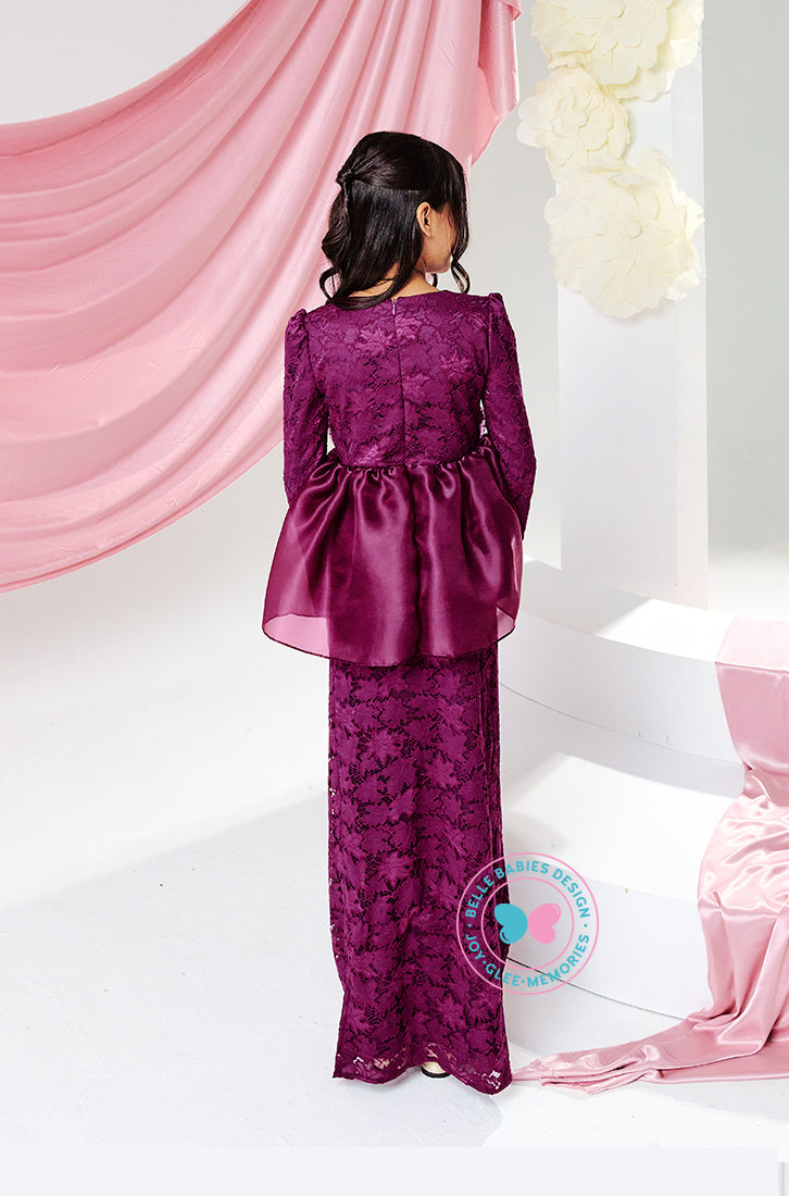 The Golden Chapter:  BBD Lace Glittered Peplum Kurung (Deep Plum)