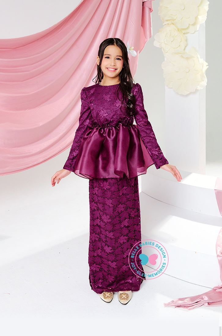 The Golden Chapter:  BBD Lace Glittered Peplum Kurung (Deep Plum)