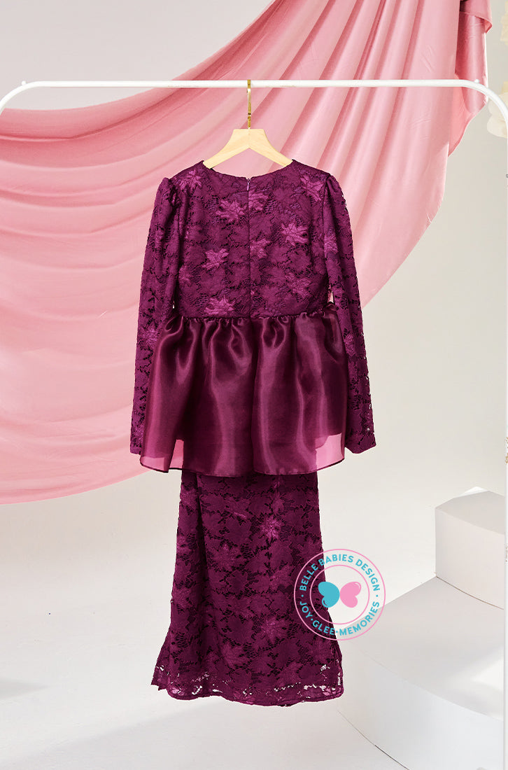 The Golden Chapter:  BBD Lace Glittered Peplum Kurung (Deep Plum)