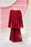 The Golden Chapter:  BBD Lace Glittered Peplum Kurung (Maroon Red)