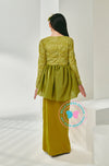 (As-Is)Timeless Charm 2024: Modern Pleated Peplum Kurung (Olive)