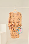 Timeless Charm 2024: Printed Frill Kurung -  Nude Brown