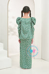 BBD puffed sleeves kurung (basic kurung)-Green ribbons (printed)