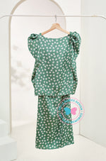 BBD puffed sleeves kurung (basic kurung)-Green ribbons (printed)