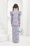 BBD puffed sleeves kurung (basic kurung)-Purple (tropical leaves)