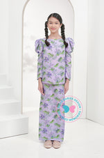 BBD puffed sleeves kurung (basic kurung)-Purple (tropical leaves)