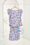 BBD puffed sleeves kurung (basic kurung)-Purple (tropical leaves)