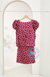 BBD puffed sleeves kurung (basic kurung)-Maroon Ribbons (printed)