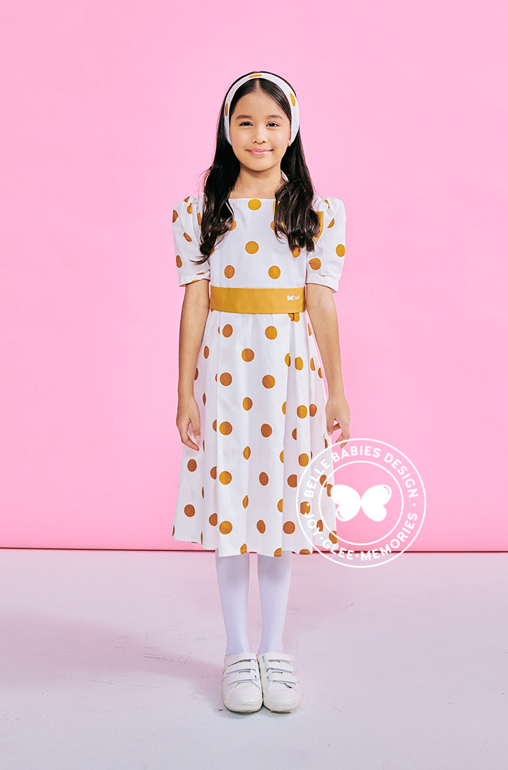 BBD Casual : White-Mustard Polka Dot