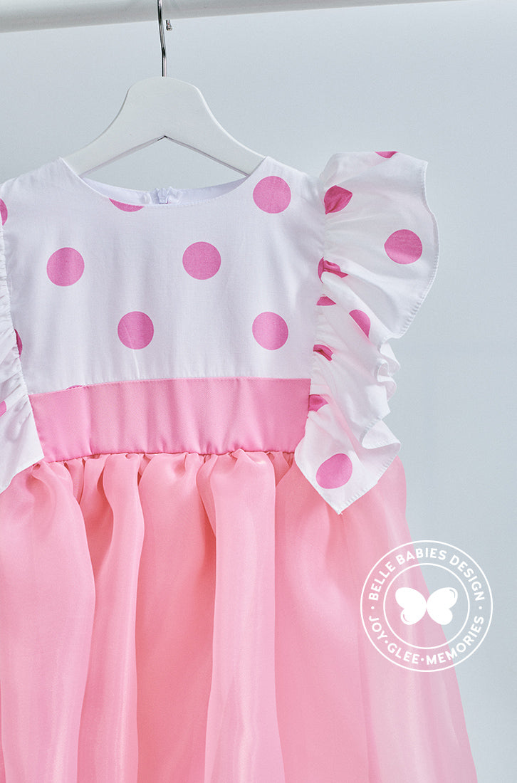 (Ready stock) BBD Casual : White-Pink Polka Organza Dress