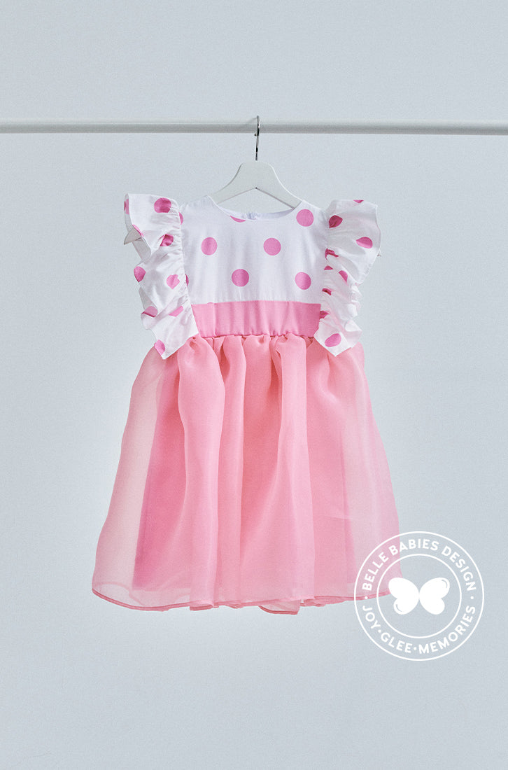 (Pre-Order) BBD Casual : White-Pink Polka Organza Dress