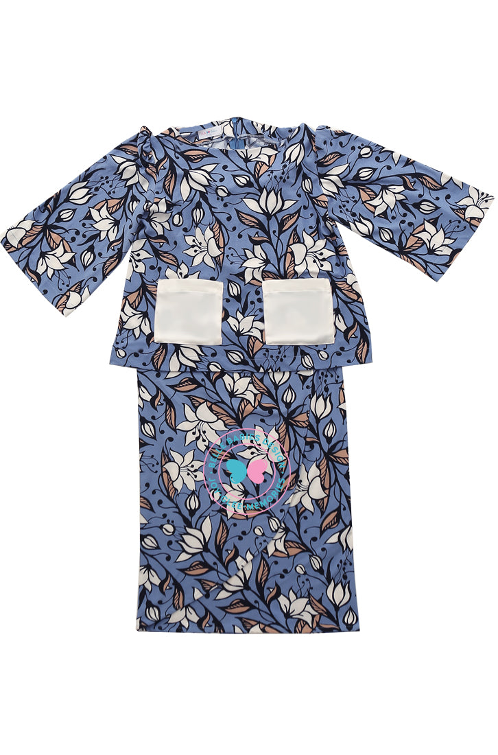 “The Love for Prints” series BBD Kurung Kedah - Blue Tulip (Medium weight)