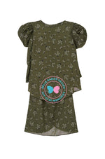 Printed (Floral) Puff Kurung - Olive Green