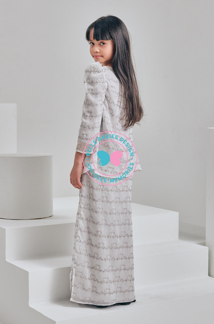 BBD Embroidered Modern Kurung - Pastel Silver grey