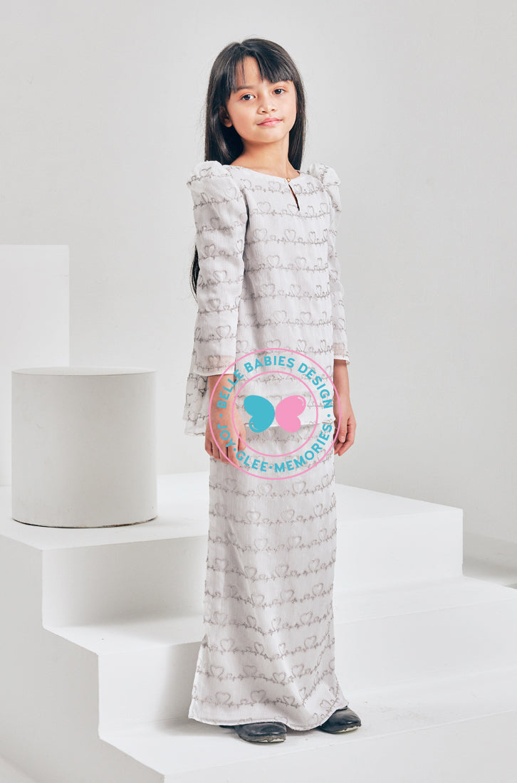BBD Embroidered Modern Kurung - Pastel Silver grey