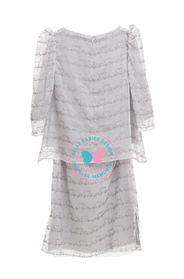 BBD Embroidered Modern Kurung - Pastel Silver grey