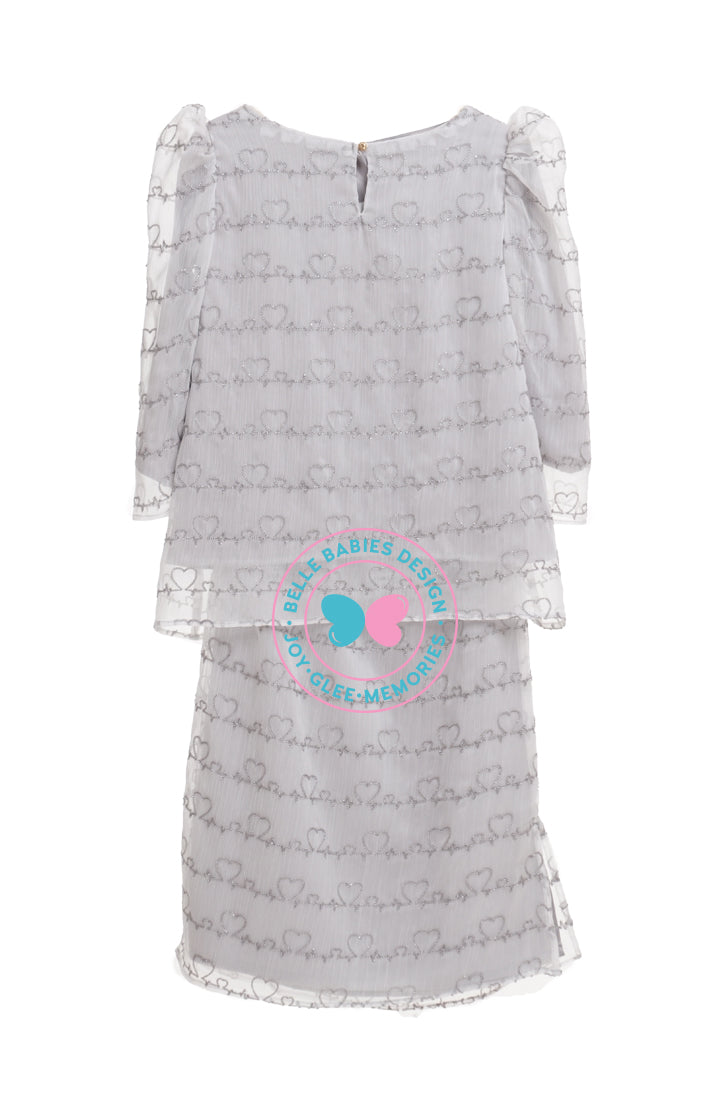 BBD Embroidered Modern Kurung - Pastel Silver grey