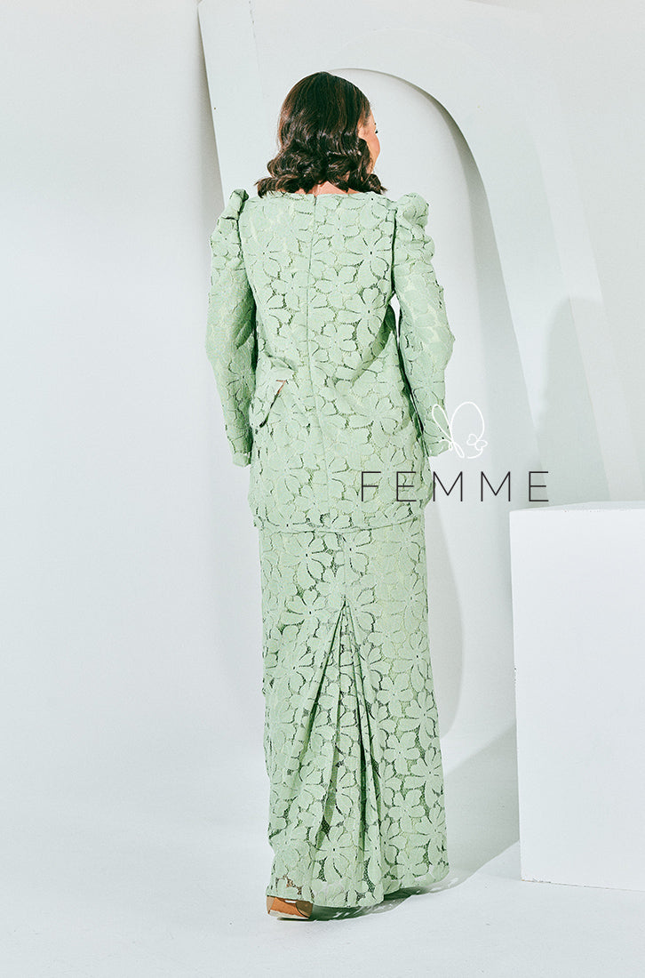Femme: Modern Kurung Kedah Lace (Sage Green)