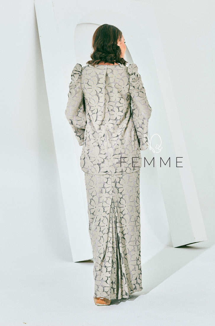 Femme: Modern Kurung Kedah Lace (Ash grey)