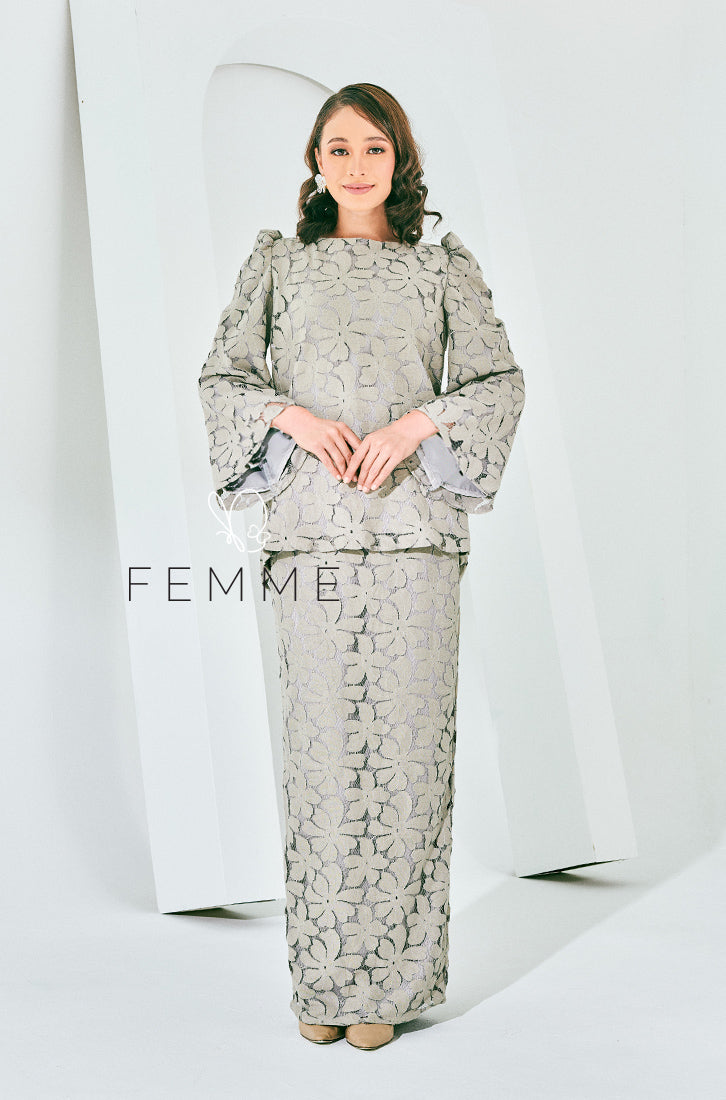 Femme: Modern Kurung Kedah Lace (Ash grey)