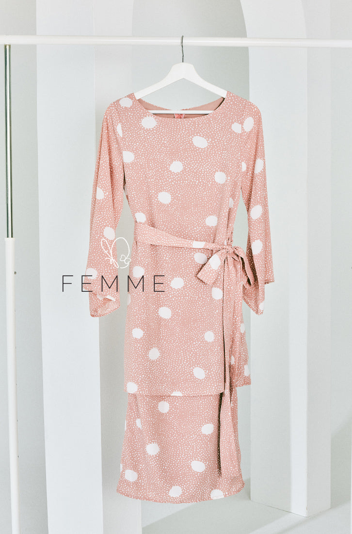 FEMME : Nude Dots Printed Kurung