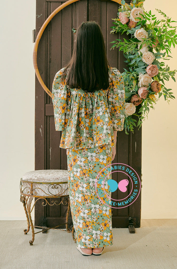 Enchanted Eid 2023: Highneck Printed Green Yellow Flower