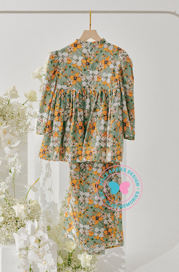 Enchanted Eid 2023: Highneck Printed Green Yellow Flower