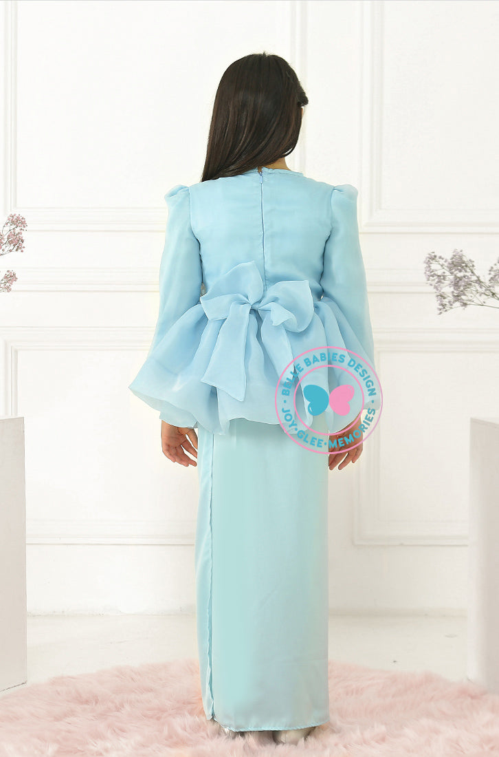 BBD Organza Bow Peplum Kurung - Dusty Baby Blue